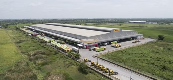 Aerial view of a large warehouse